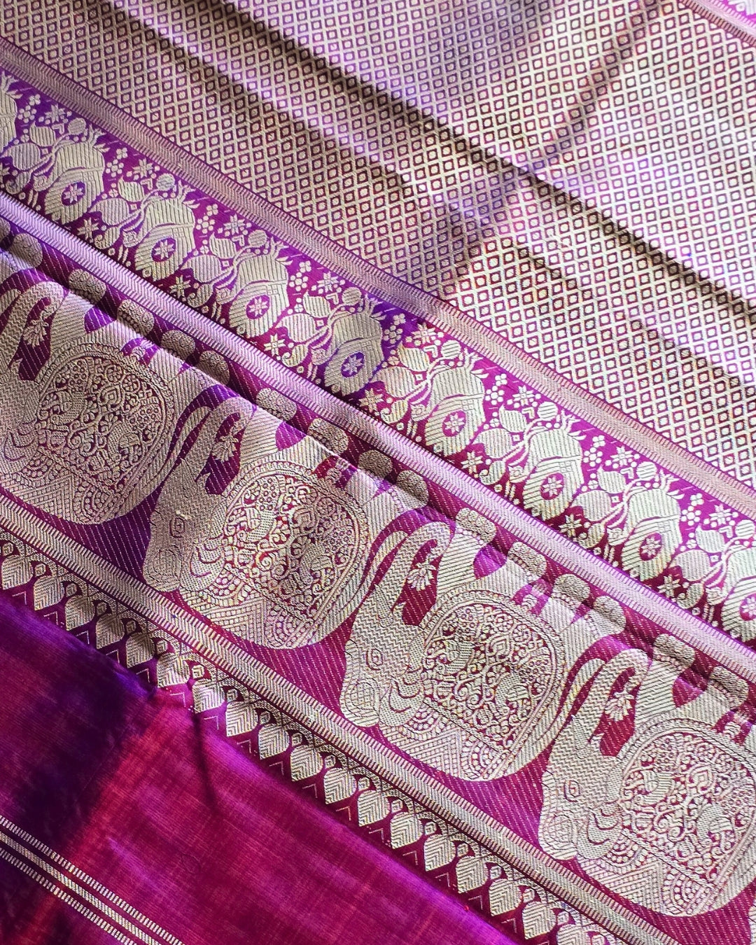 36 motifs kanjeevaram- Purple with pink (dual shade)