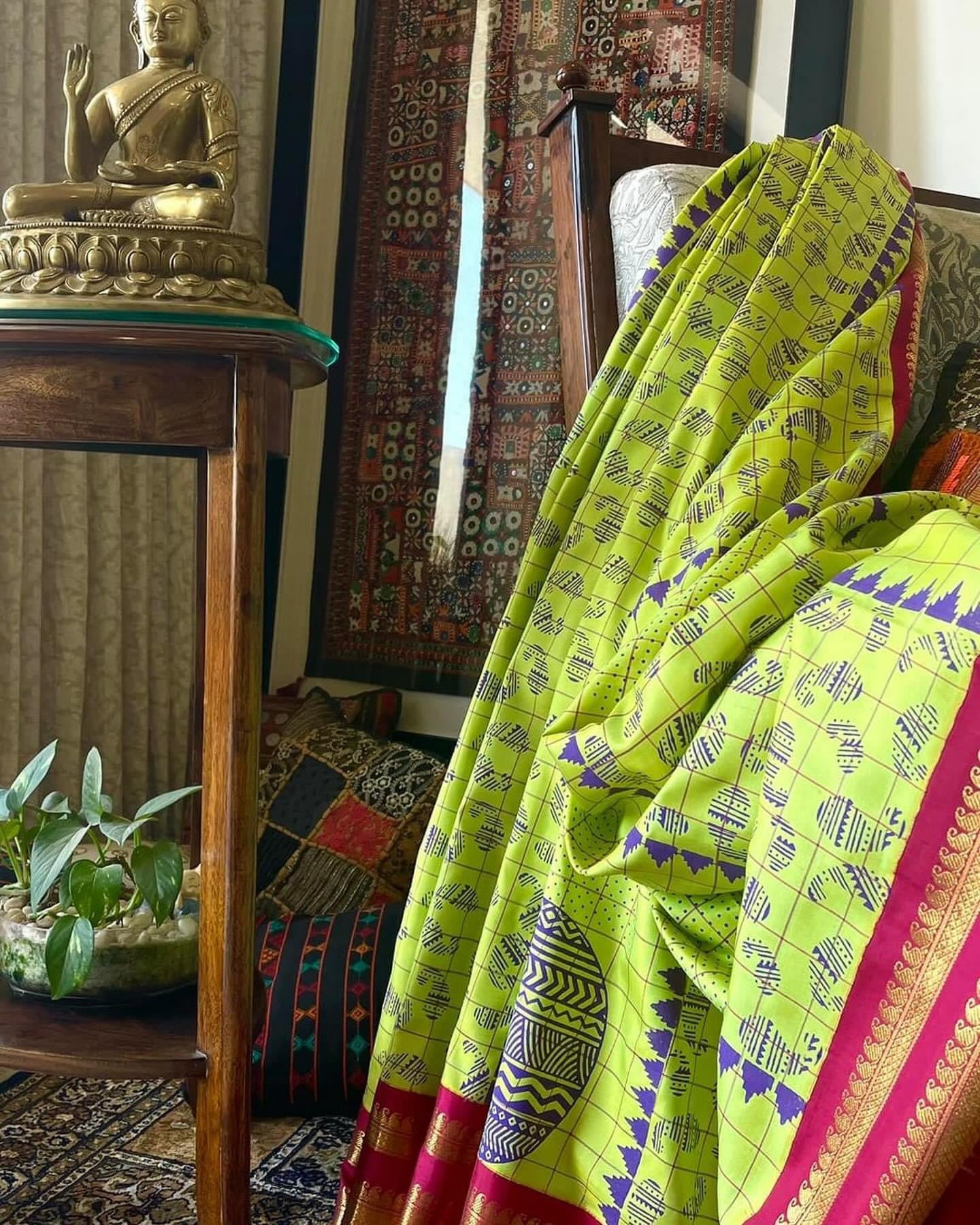 Nishara- Lemon green ( block Printed)